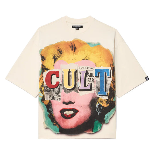 Cult's Oversized Short Sleeve Crew Neck Tee "Every Secret Has A Lie In Winter White  626B7-K33A