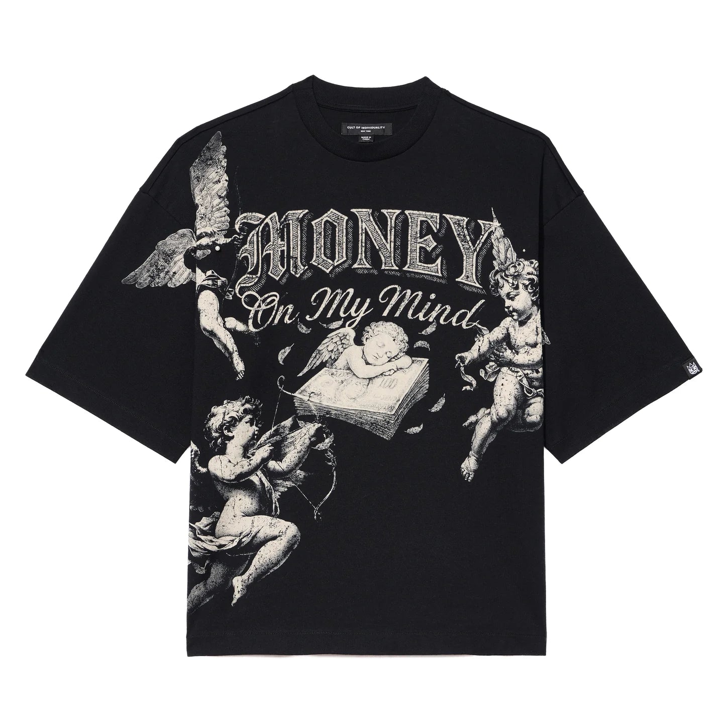 Cult's Oversized Short Sleeve Crew Neck Tee "Money On My Mind" 260 In Black 626B7-K36A
