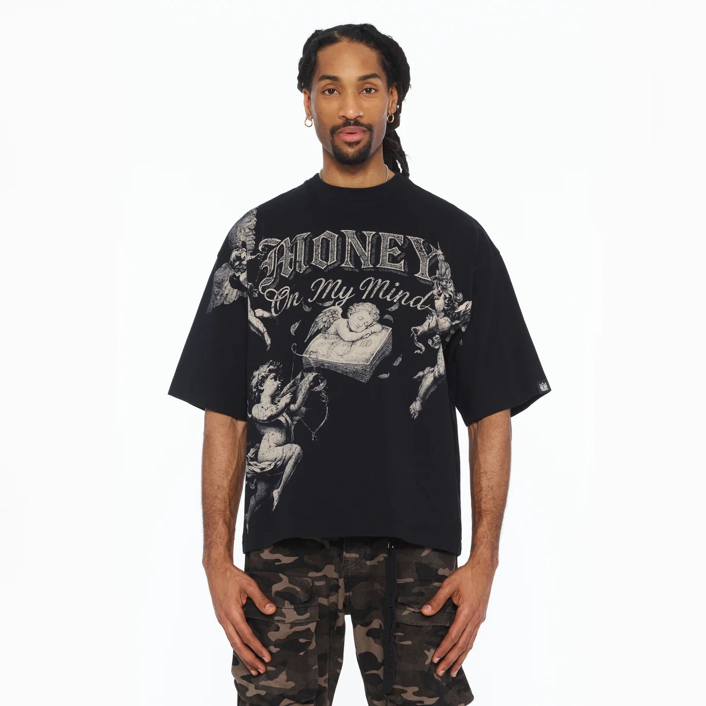 Cult's Oversized Short Sleeve Crew Neck Tee "Money On My Mind" 260 In Black 626B7-K36A