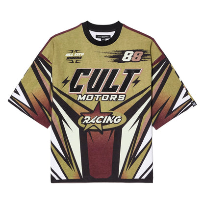 Cult's Oversized Short Sleeve Crew Neck Tee "Racer" 260 Grams In Multi  626B7-K47A