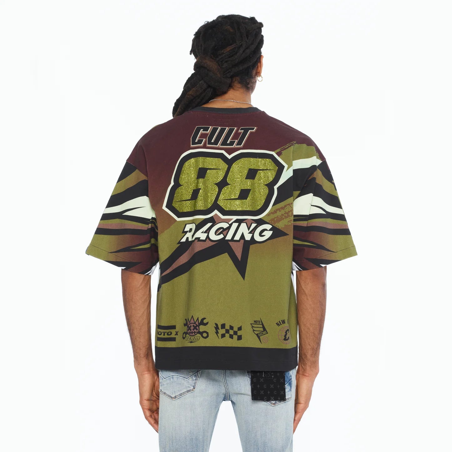 Cult's Oversized Short Sleeve Crew Neck Tee "Racer" 260 Grams In Multi  626B7-K47A