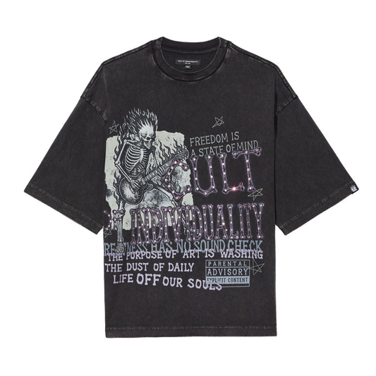 Cult's Oversized Short Sleeve Crew Neck Tee "Freedom" 260 Grams In Vintage Charcoal 626B7-K48A