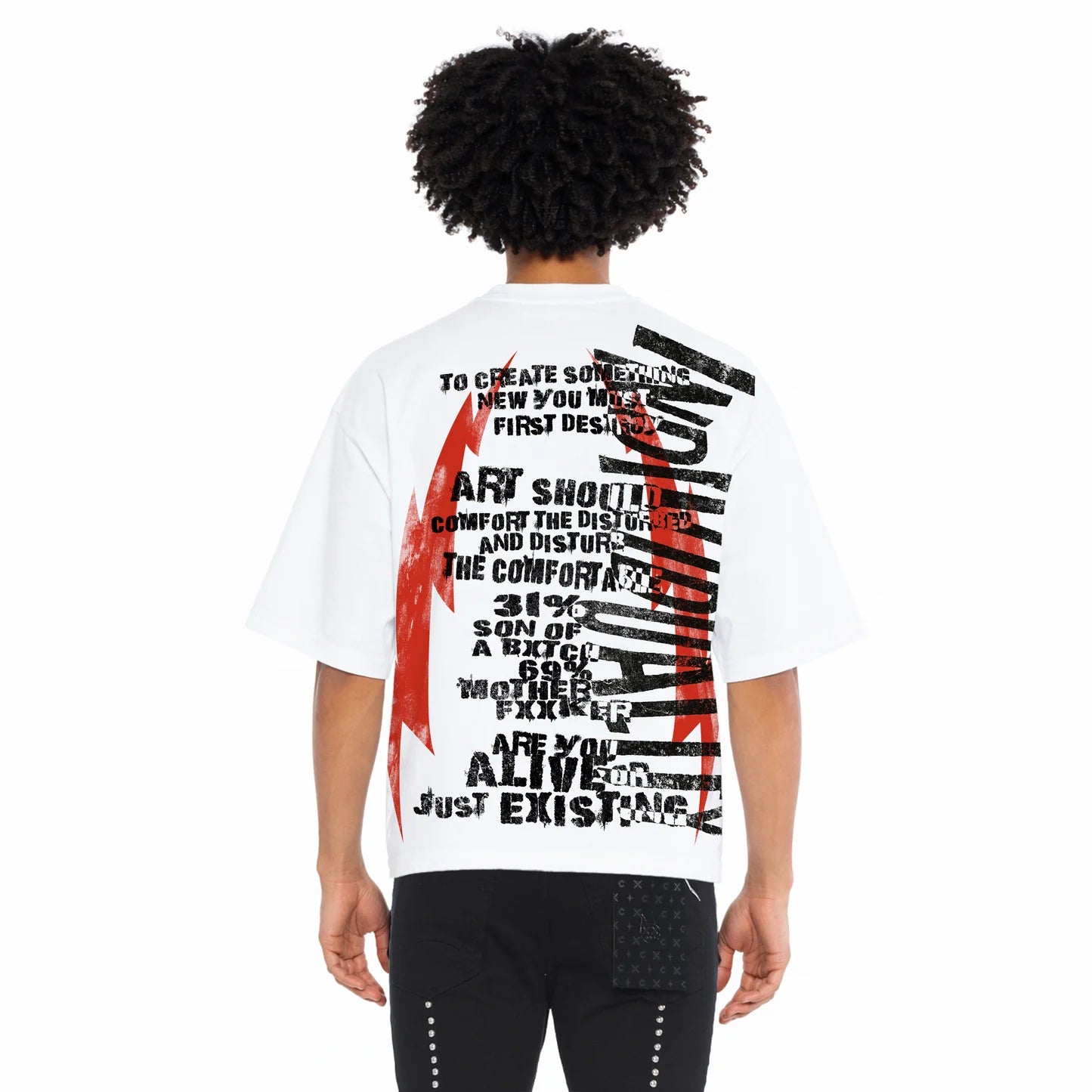 Cult's Oversized Short Sleeve Crew Neck Tee "Cult Anarchy" 260 Gram In White  626B7-K49A