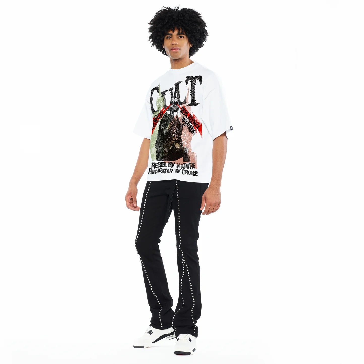Cult's Oversized Short Sleeve Crew Neck Tee "Cult Anarchy" 260 Gram In White  626B7-K49A