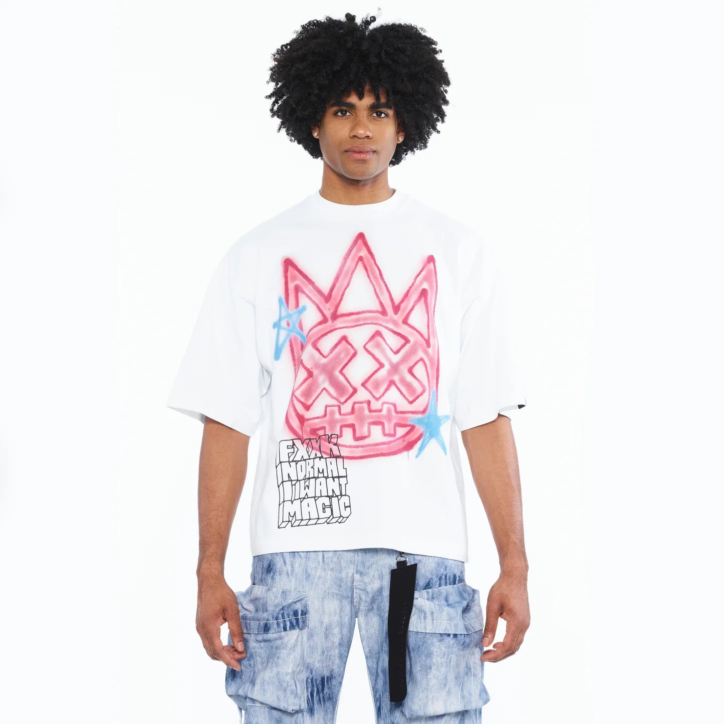 Cult's Oversized Short Sleeve Crew Neck Tee "Airbrushed" 260 Grams In White