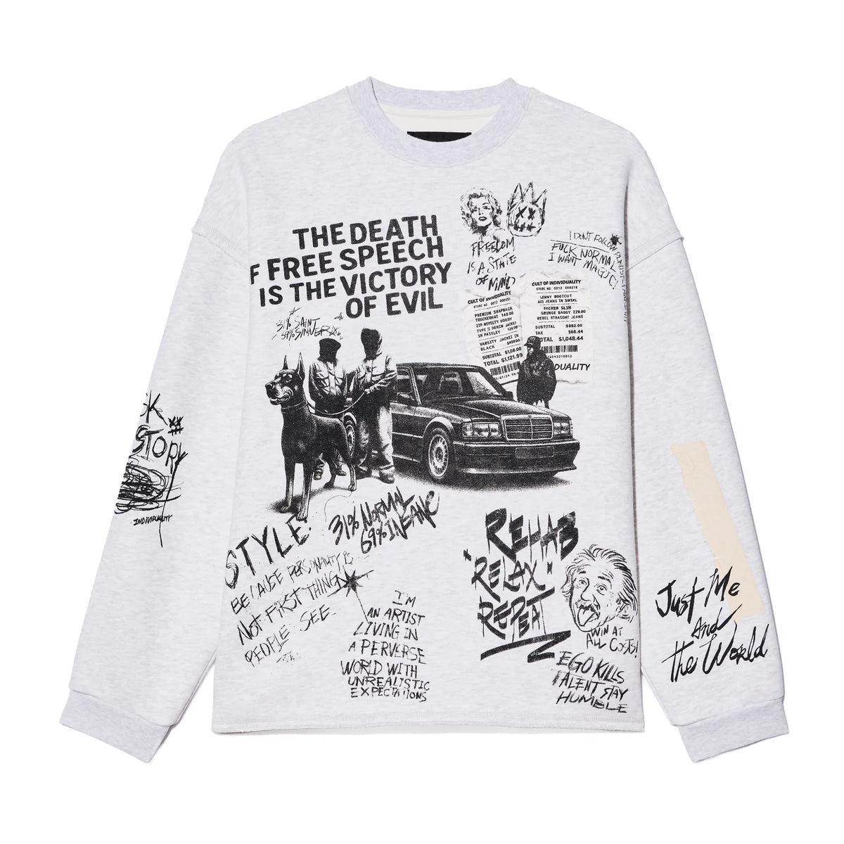 Cult's French Terry Fleece Crew Sweatshirt "The Death Of Free Speec In Heather Grey 626B8-FC19A