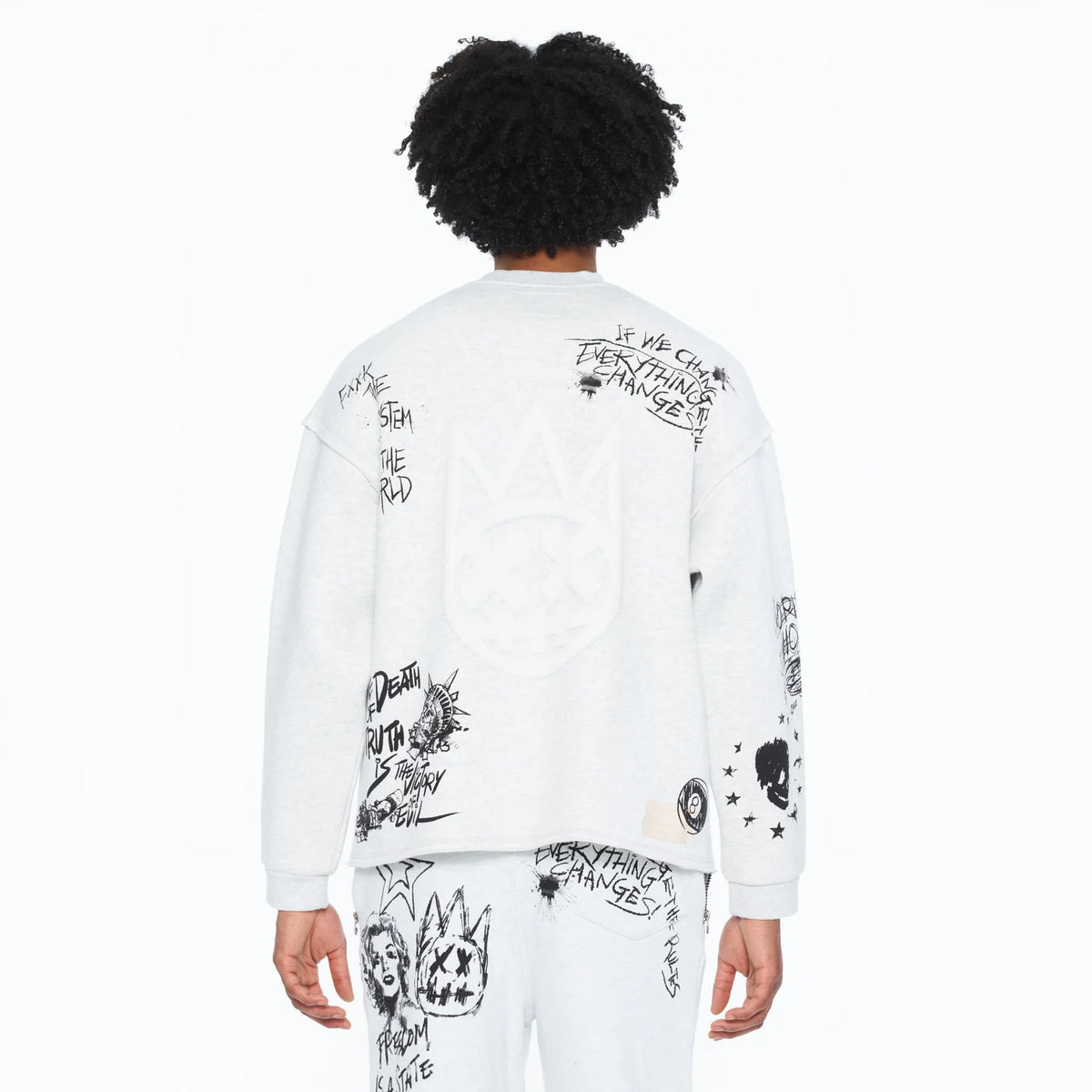 Cult's French Terry Fleece Crew Sweatshirt "The Death Of Free Speec In Heather Grey 626B8-FC19A