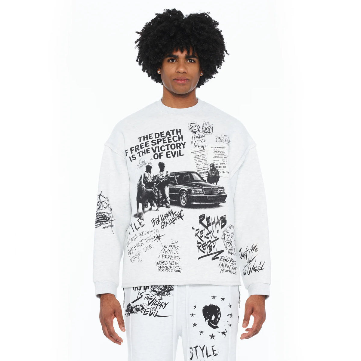 Cult's French Terry Fleece Crew Sweatshirt "The Death Of Free Speec In Heather Grey 626B8-FC19A