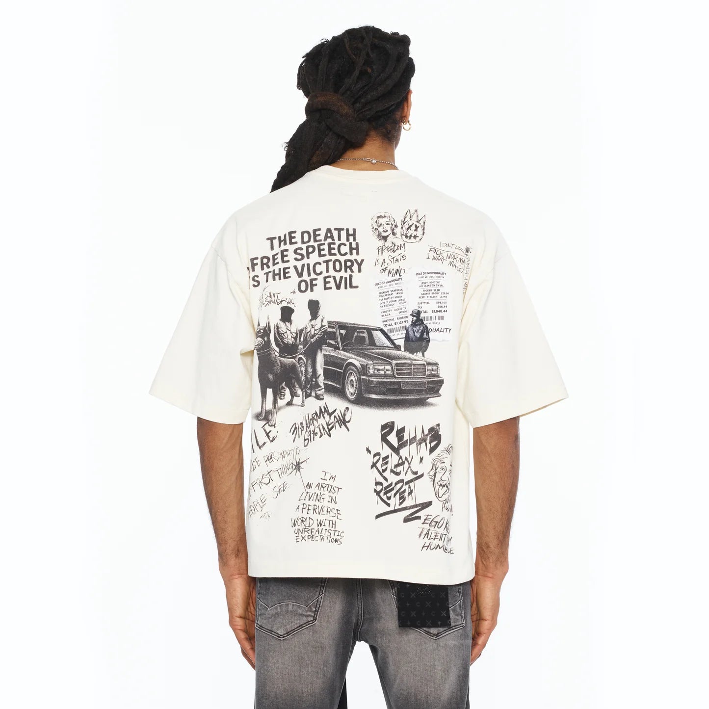 Cult's Oversized Short Sleeve Crew Neck Tee "Cult Newspaper" 260 Gr In Winter White  626B8-K29A