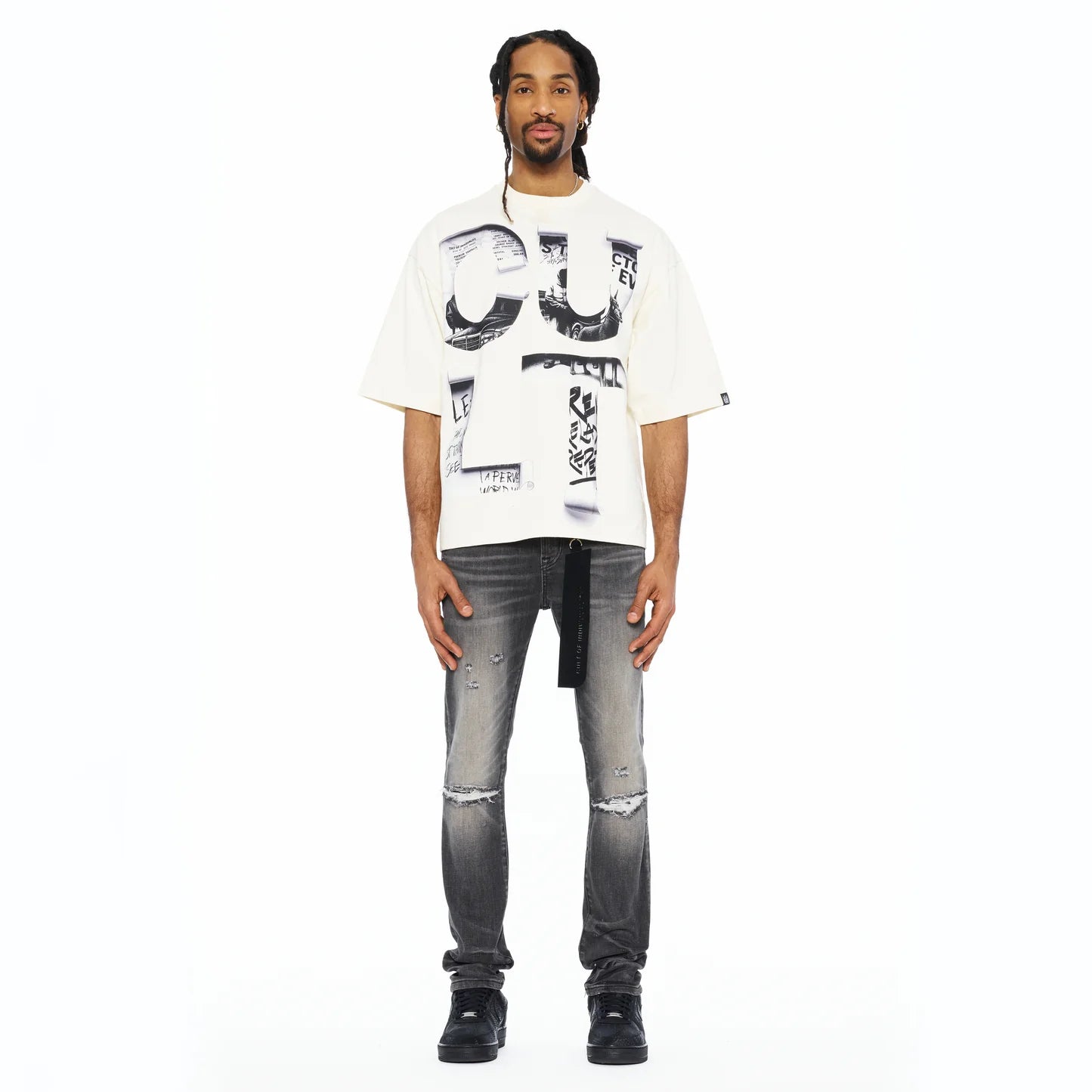 Cult's Oversized Short Sleeve Crew Neck Tee "Cult Newspaper" 260 Gr In Winter White  626B8-K29A