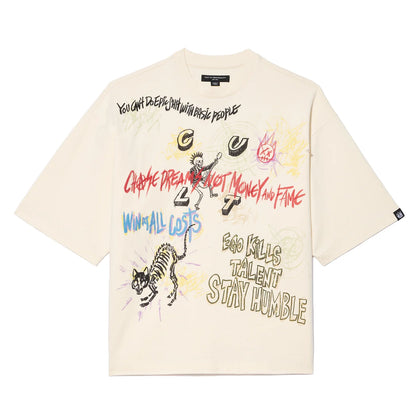 Cult's Oversized Short Sleeve Crew Neck Tee "Graffiti" 260 Grams In Winter White  626B8-K34A