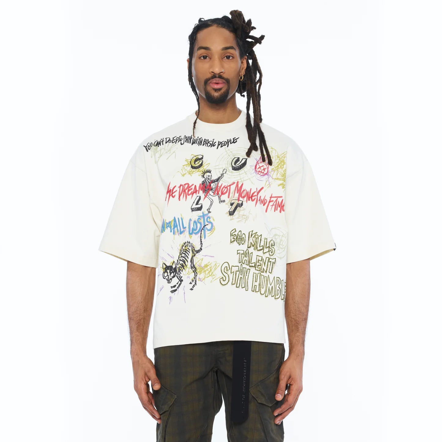 Cult's Oversized Short Sleeve Crew Neck Tee "Graffiti" 260 Grams In Winter White  626B8-K34A