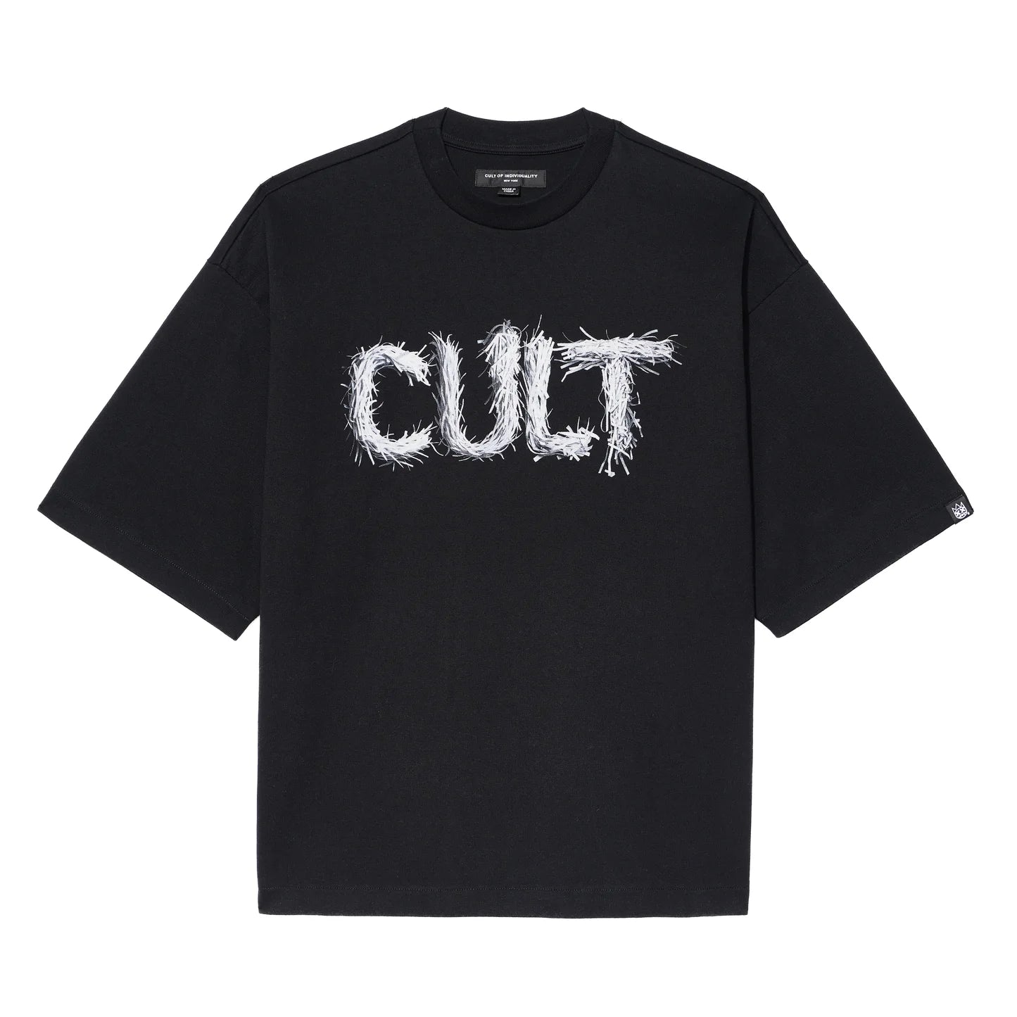 Cult's Oversized Short Sleeve Crew Neck Tee "Shredded" 260 Grams In Black  626B8-K35A