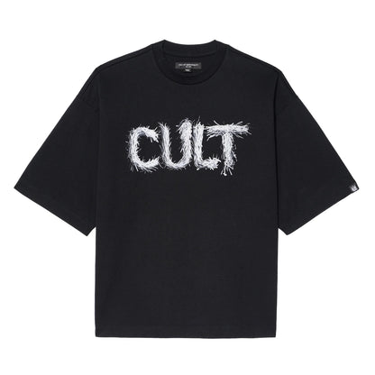 Cult's Oversized Short Sleeve Crew Neck Tee "Shredded" 260 Grams In Black  626B8-K35A