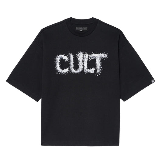 Cult's Oversized Short Sleeve Crew Neck Tee "Shredded" 260 Grams In Black  626B8-K35A