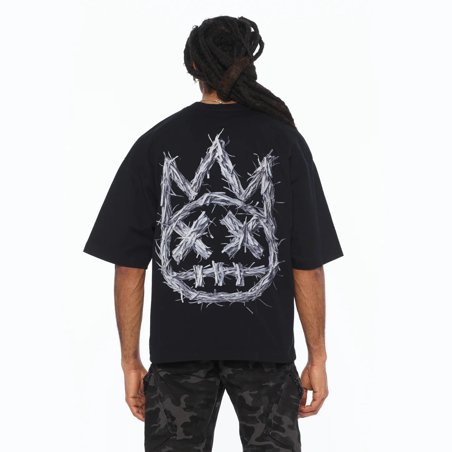 Cult's Oversized Short Sleeve Crew Neck Tee "Shredded" 260 Grams In Black  626B8-K35A