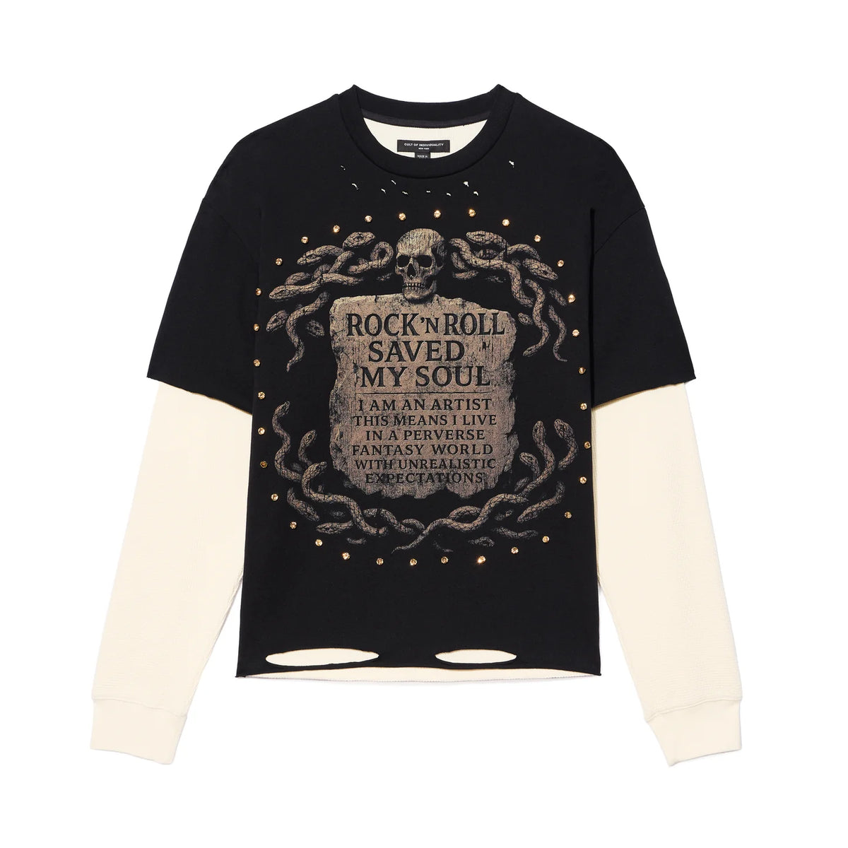 Cult's Long Sleeve Layered Thermal Tee "Rock N Roll Saved My Soul" In Black  626B8-LST72A