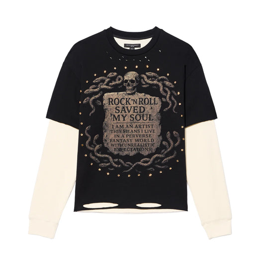 Cult's Long Sleeve Layered Thermal Tee "Rock N Roll Saved My Soul" In Black  626B8-LST72A