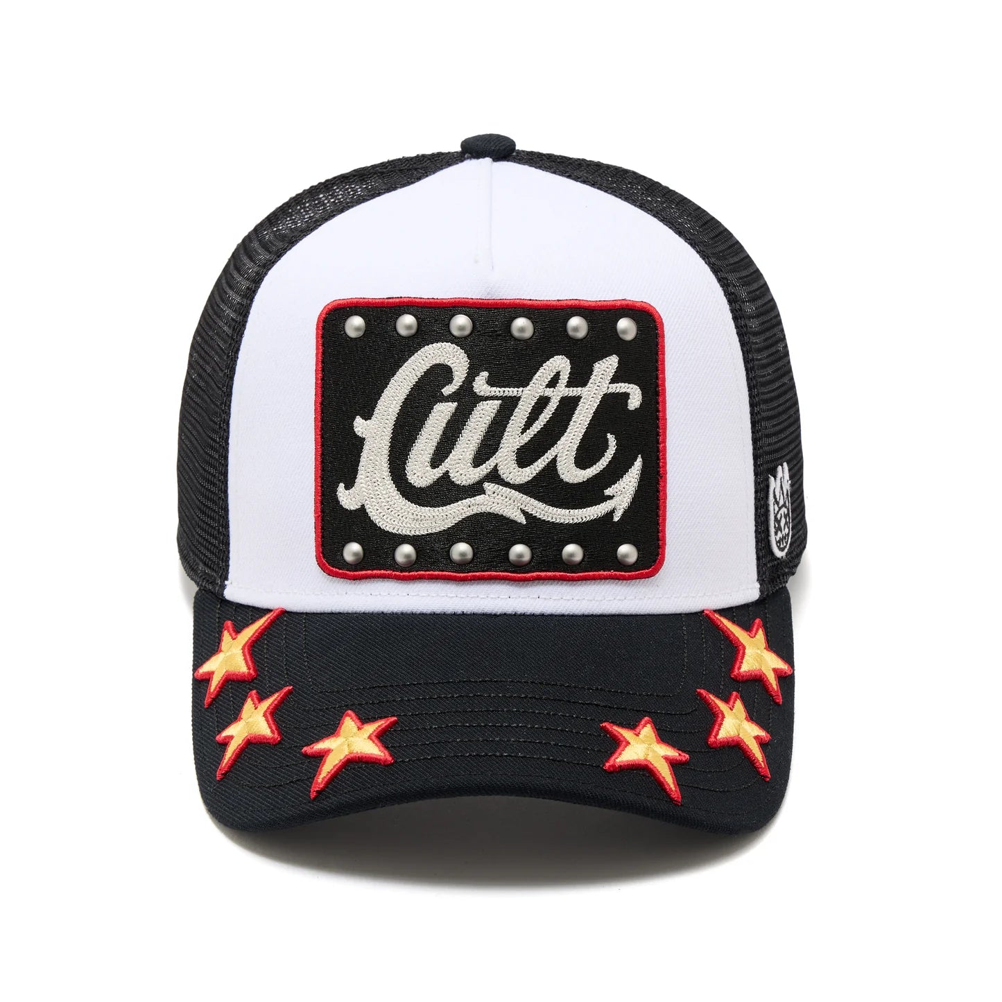 Cult's Mesh Back Trucker Hat "Stars" In White 626BC-CH48A