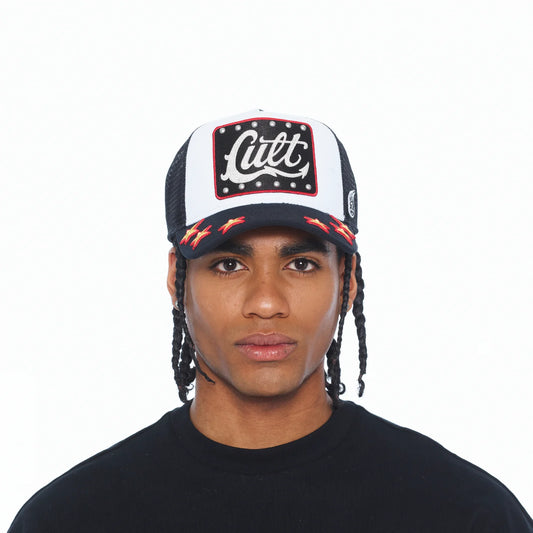 Cult's Mesh Back Trucker Hat "Stars" In White 626BC-CH48A