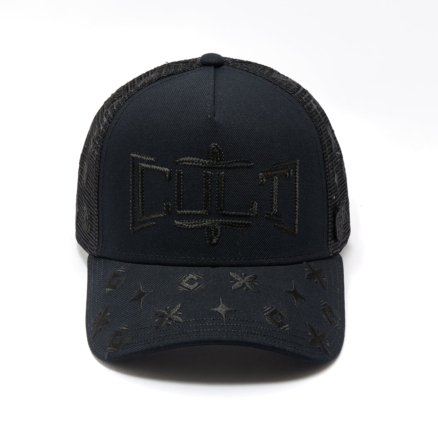 Cult's Mesh Back Trucker Hat "Rope Logo" In Black 626BC-CH49A
