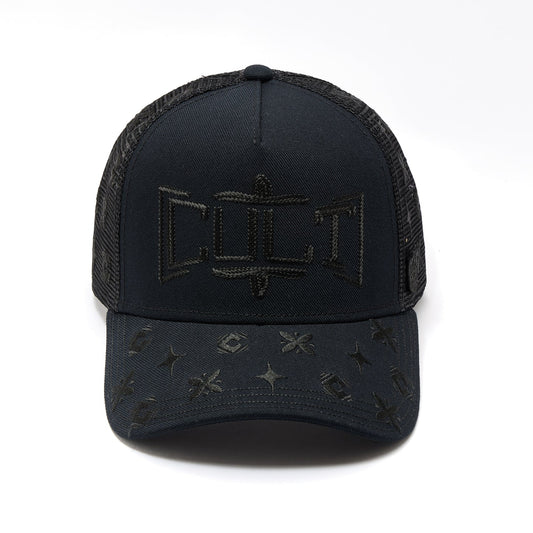 Cult's Mesh Back Trucker Hat "Rope Logo" In Black 626BC-CH49A