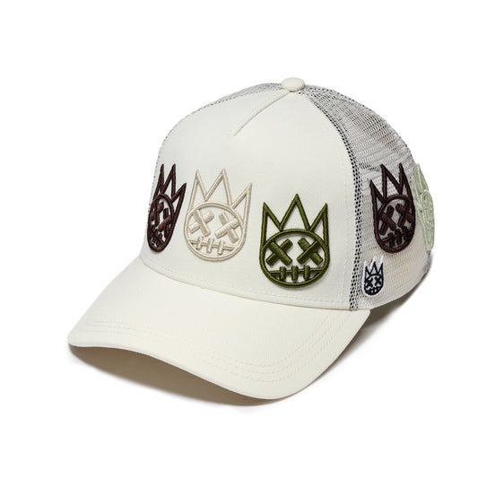 Cult's Mesh Back Trucker Hat "Multi Logo" In Winter White 626BC-CH50A