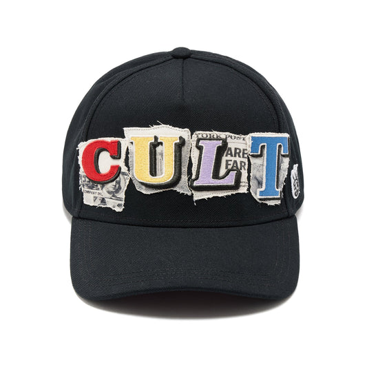Cult's Mesh Back Trucker Hat "Cult Newsprint" In Black 626BC-CH56A