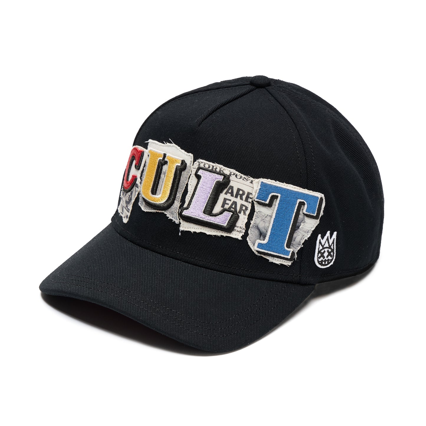 Cult's Mesh Back Trucker Hat "Cult Newsprint" In Black 626BC-CH56A