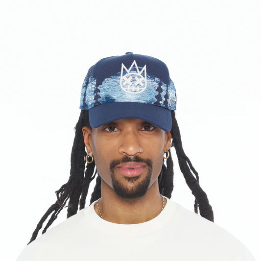 Cult's Mesh Back Trucker Hat "Mountains" In Dark Navy 626BC-CH60A