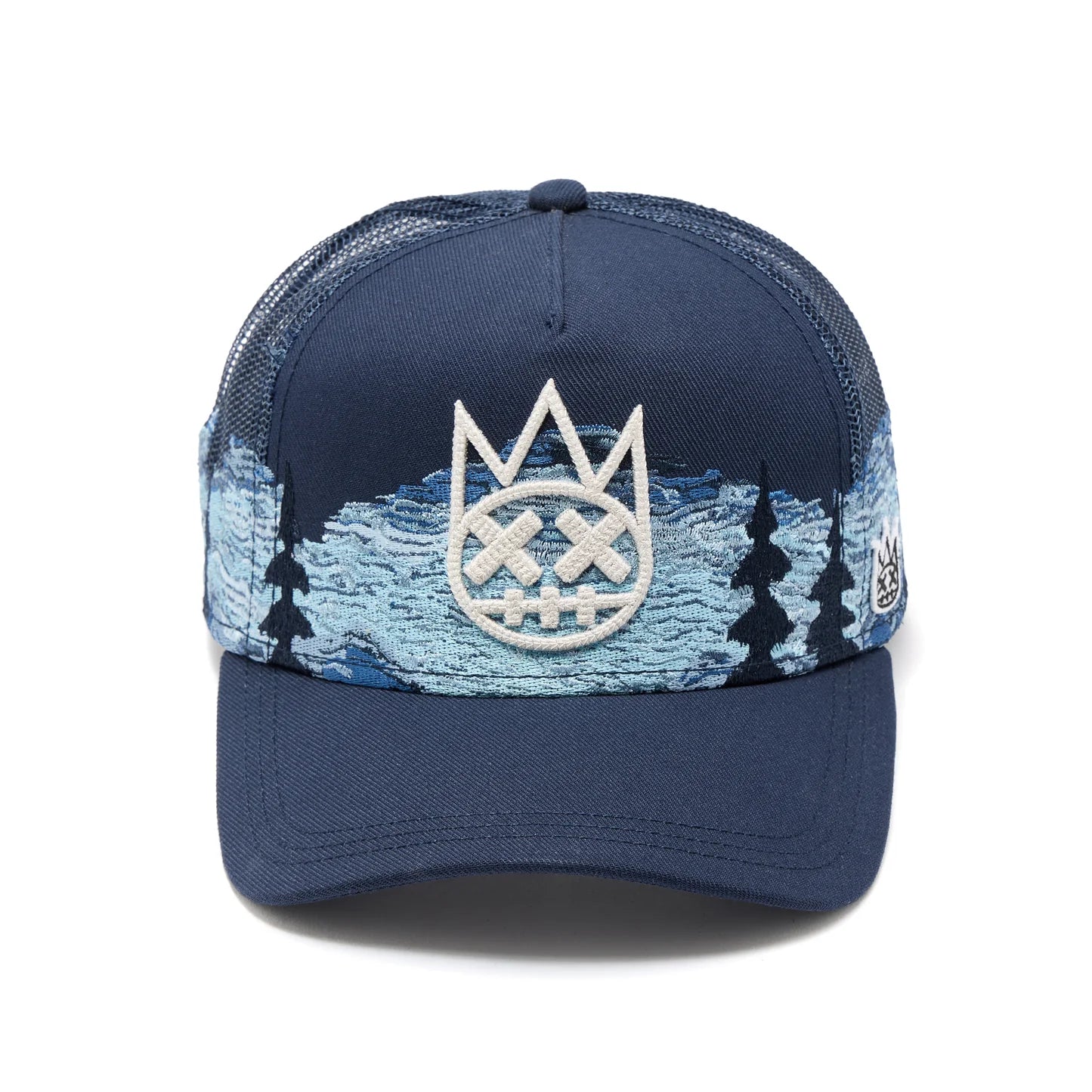 Cult's Mesh Back Trucker Hat "Mountains" In Dark Navy 626BC-CH60A