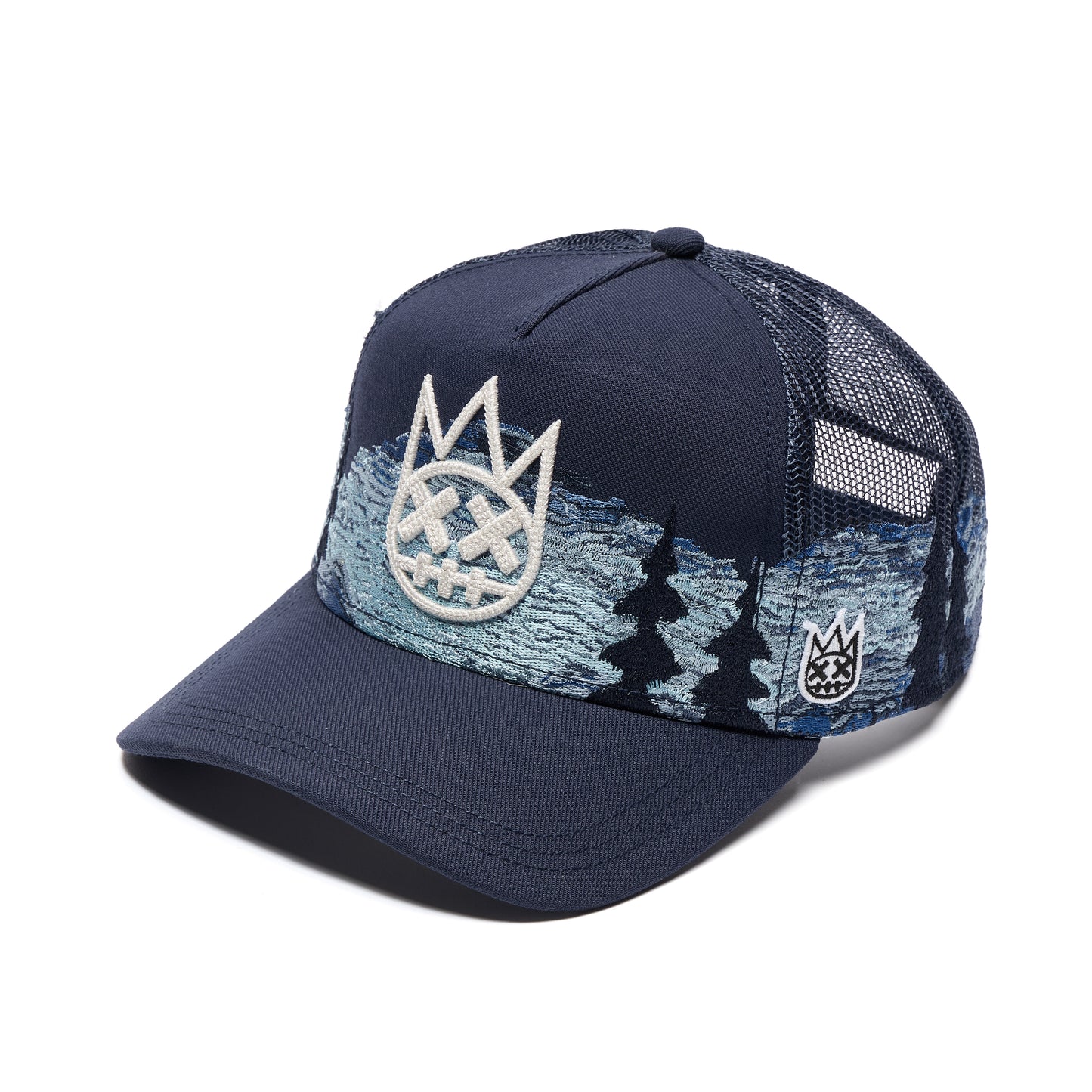 Cult's Mesh Back Trucker Hat "Mountains" In Dark Navy 626BC-CH60A