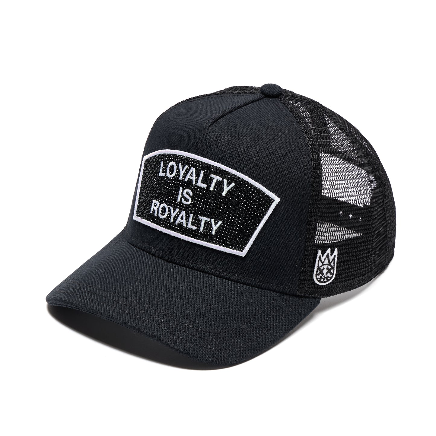 Cult's Mesh Back Trucker Hat "Loyalty Is Royalty" In Black  626BC-CH63A