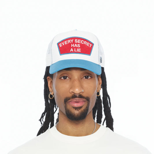 Cult's Mesh Back Trucker Hat "Every Secret Has A Lie" In Winter White 626BC-CH65A