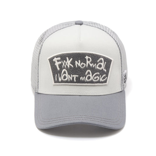 Cult's Mesh Back Trucker Hat "Fxxk Normal, I Want Magic" In Cool Grey  626BC-CH67A