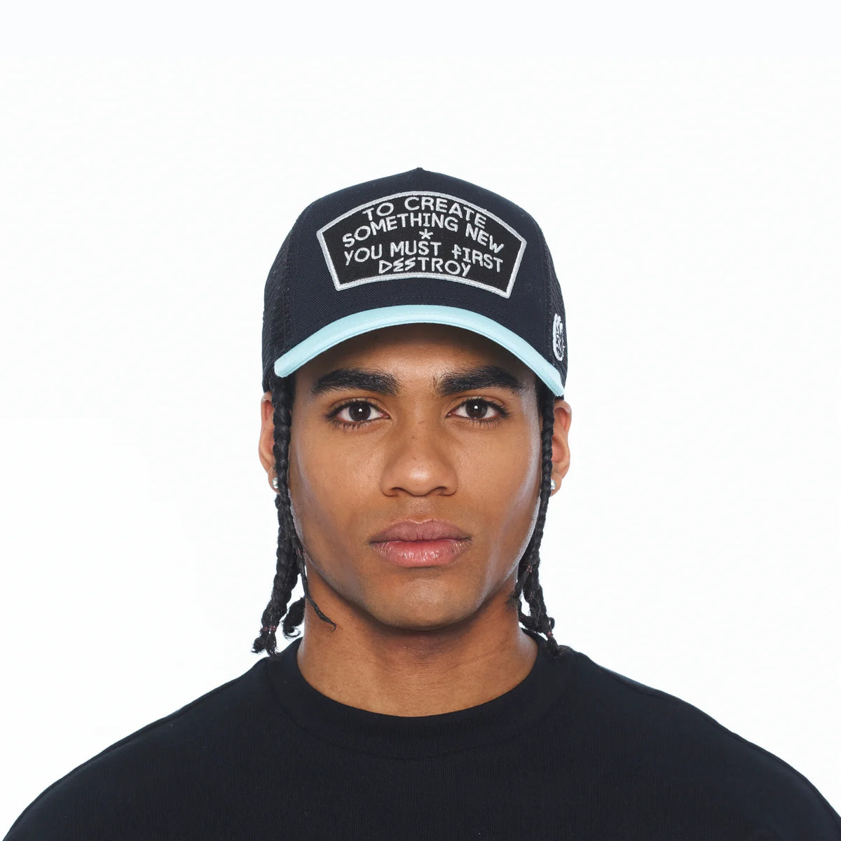 Cult's Mesh Back Trucker Hat "To Create Something New" In Black/Teal 626BC-CH68A
