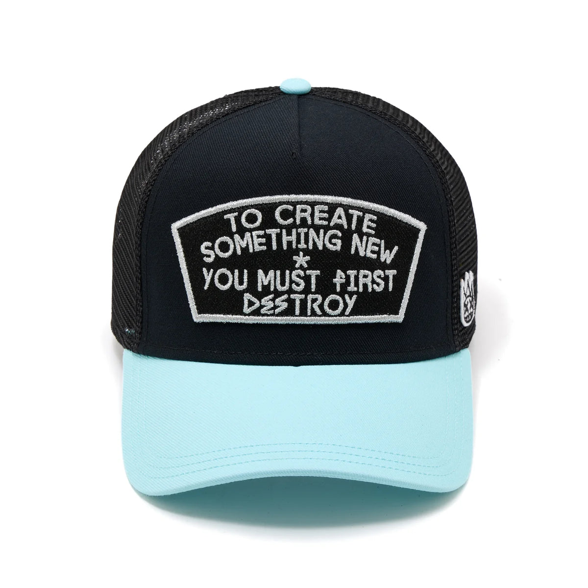 Cult's Mesh Back Trucker Hat "To Create Something New" In Black/Teal 626BC-CH68A