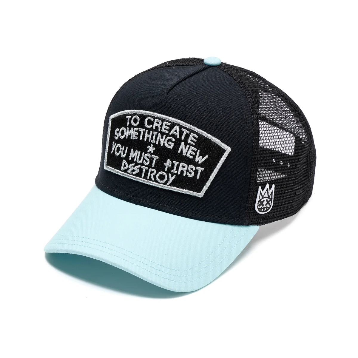 Cult's Mesh Back Trucker Hat "To Create Something New" In Black/Teal 626BC-CH68A