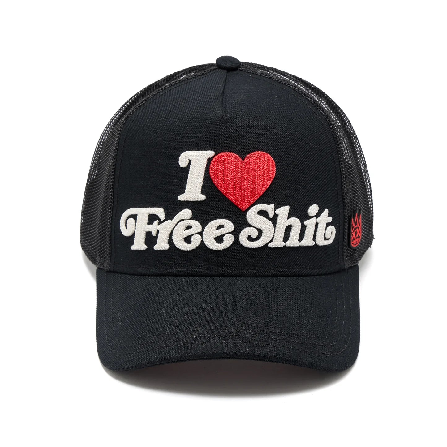 Cult's Mesh Back Trucker Hat "I Love Free Shit" In Black 626BC-CH69A