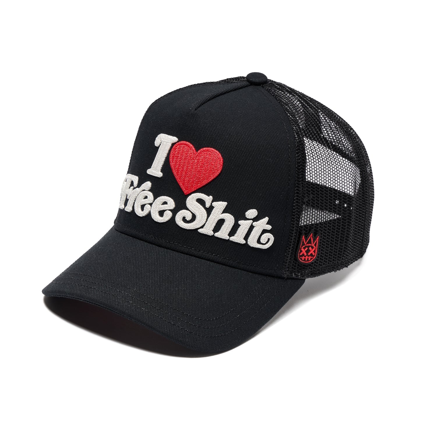 Cult's Mesh Back Trucker Hat "I Love Free Shit" In Black 626BC-CH69A