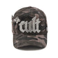Cult's Mesh Back Trucker Hat "Old English Crystal Logo" In Black Camo 626BC-CH71A