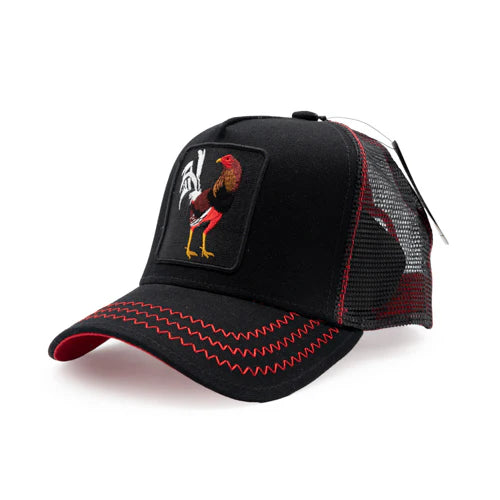 Rooster Trucker Black/Red Hat