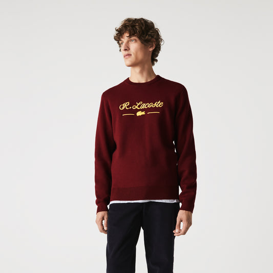 Lacoste MEN’S CREW NECK EMBROIDERED LETTERED WOOL AND COTTON SWEATER
