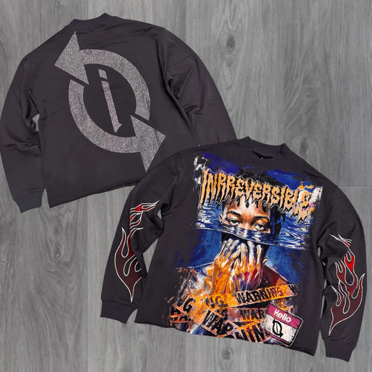 IRREVERSIBLE - Warning Rhinestone Crewneck - Dk Grey