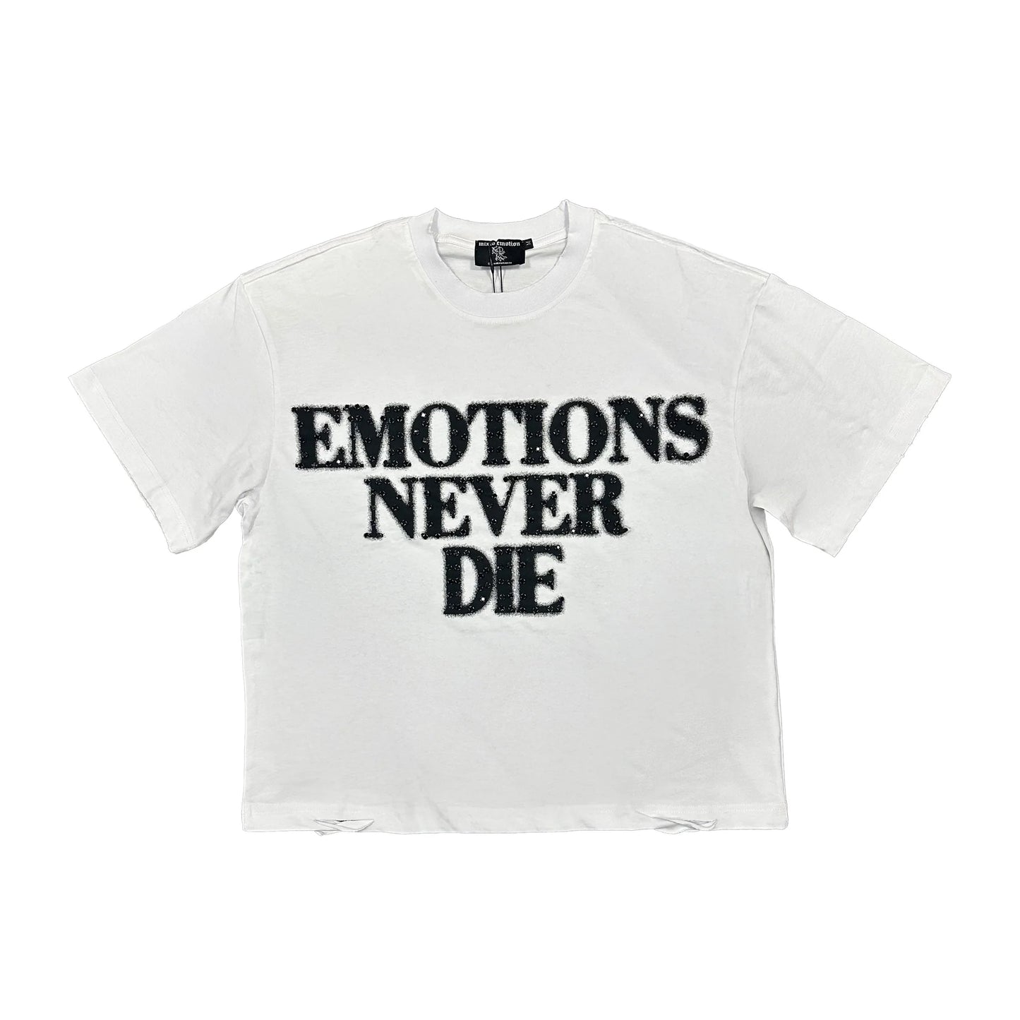 MIXED EMOTION / White ‘End’ Rhinestone Tee