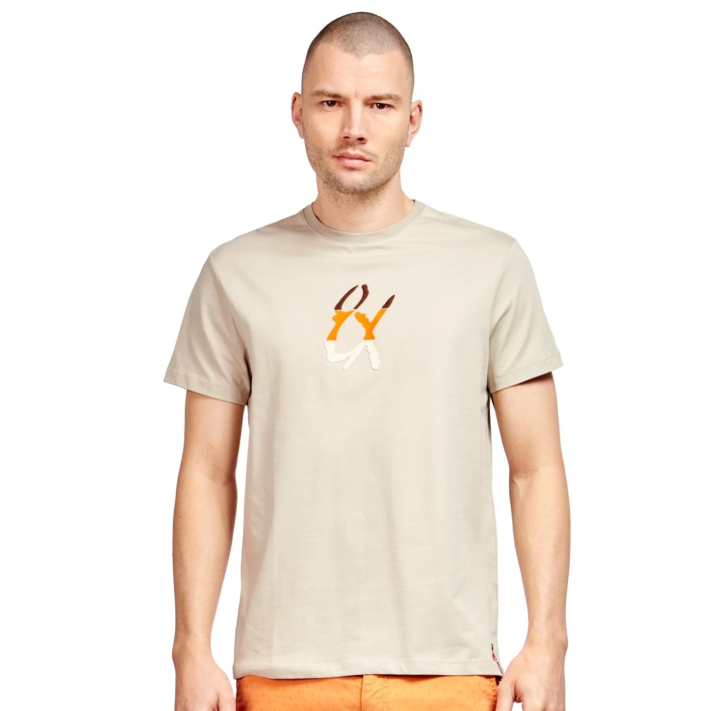 Eight x Embroidered Tri-Color Logo Graphic T-Shirt - Beige