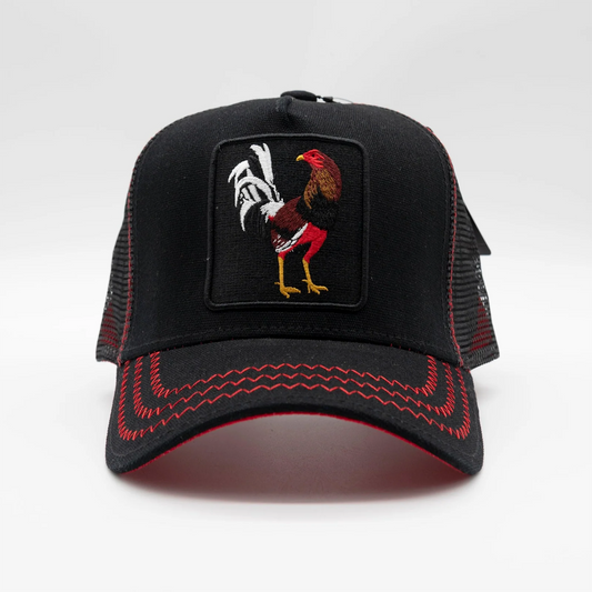 Rooster Trucker Black/Red Hat