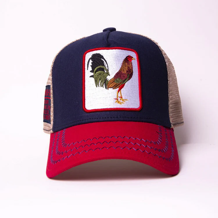 New Rooster 3 tone Trucker Hat Red/Navy/Beige