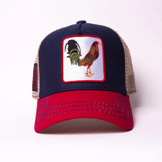 New Rooster 3 tone Trucker Hat Red/Navy/Beige