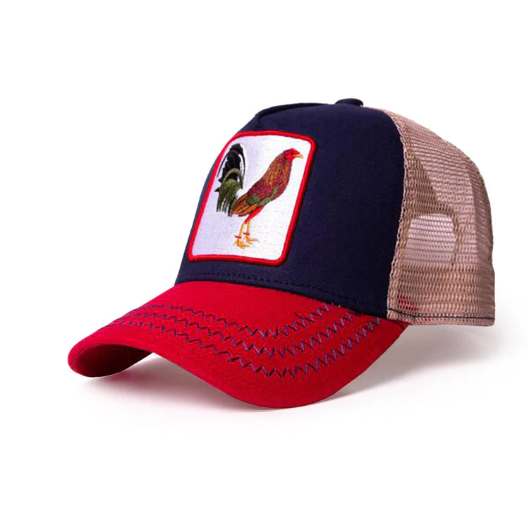 New Rooster 3 tone Trucker Hat Red/Navy/Beige